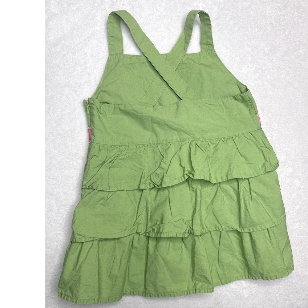 Gymboree Tiered Ruffle Dress Size 10 Green Pink Bow Cotton Sundress